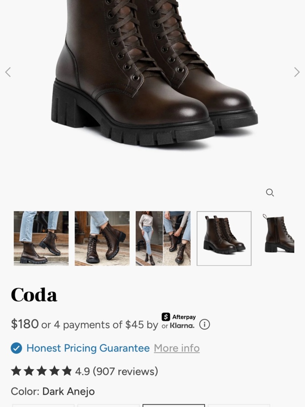 Thursday Boot Company Coda Lace-Up Combat Boots in Dark Anejo Brown - - Picture 2 of 7